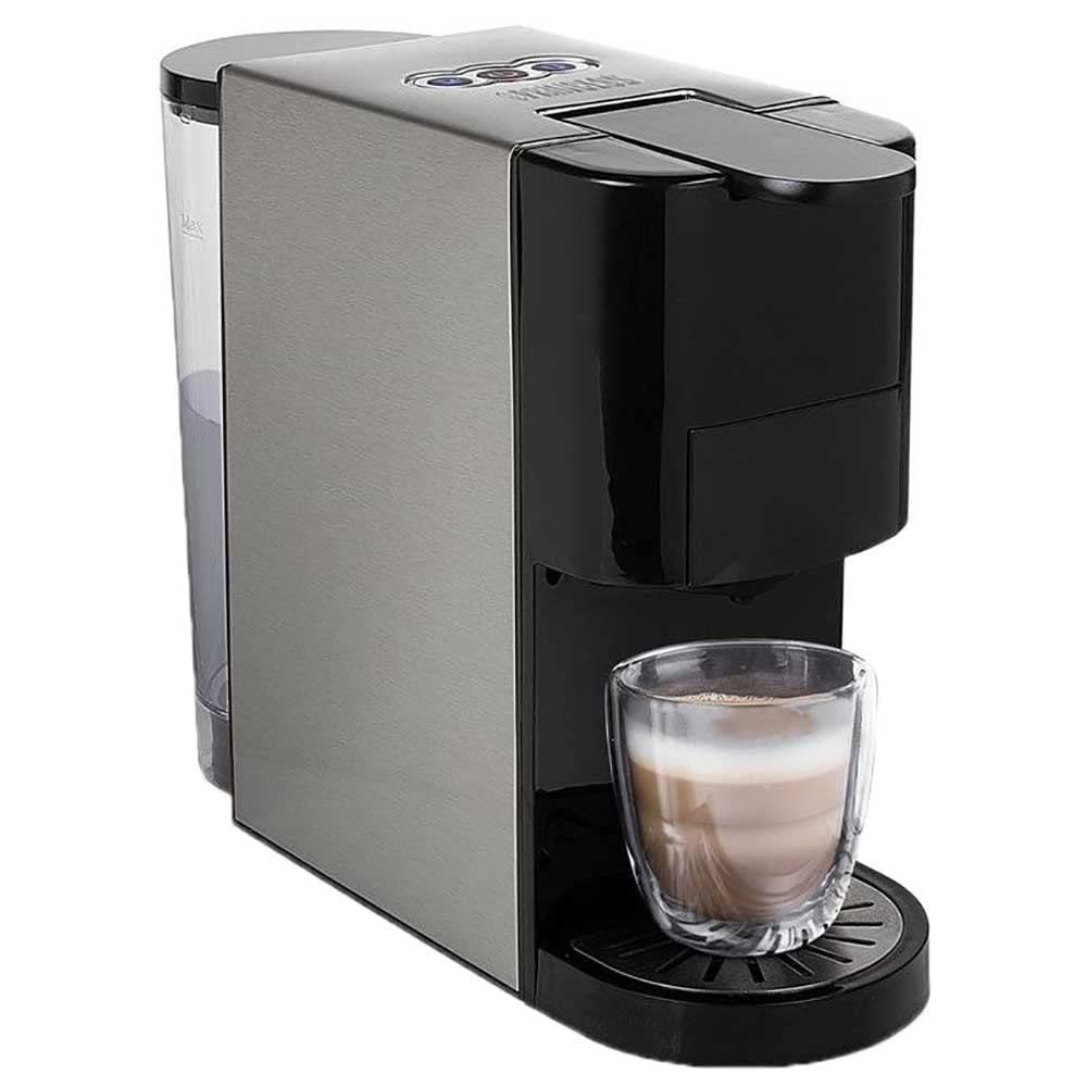 Machine à café multi-capsules 4 en 1 – Capsules, dosettes, café moulu – 800 ml – 1450 W – Noir et argent