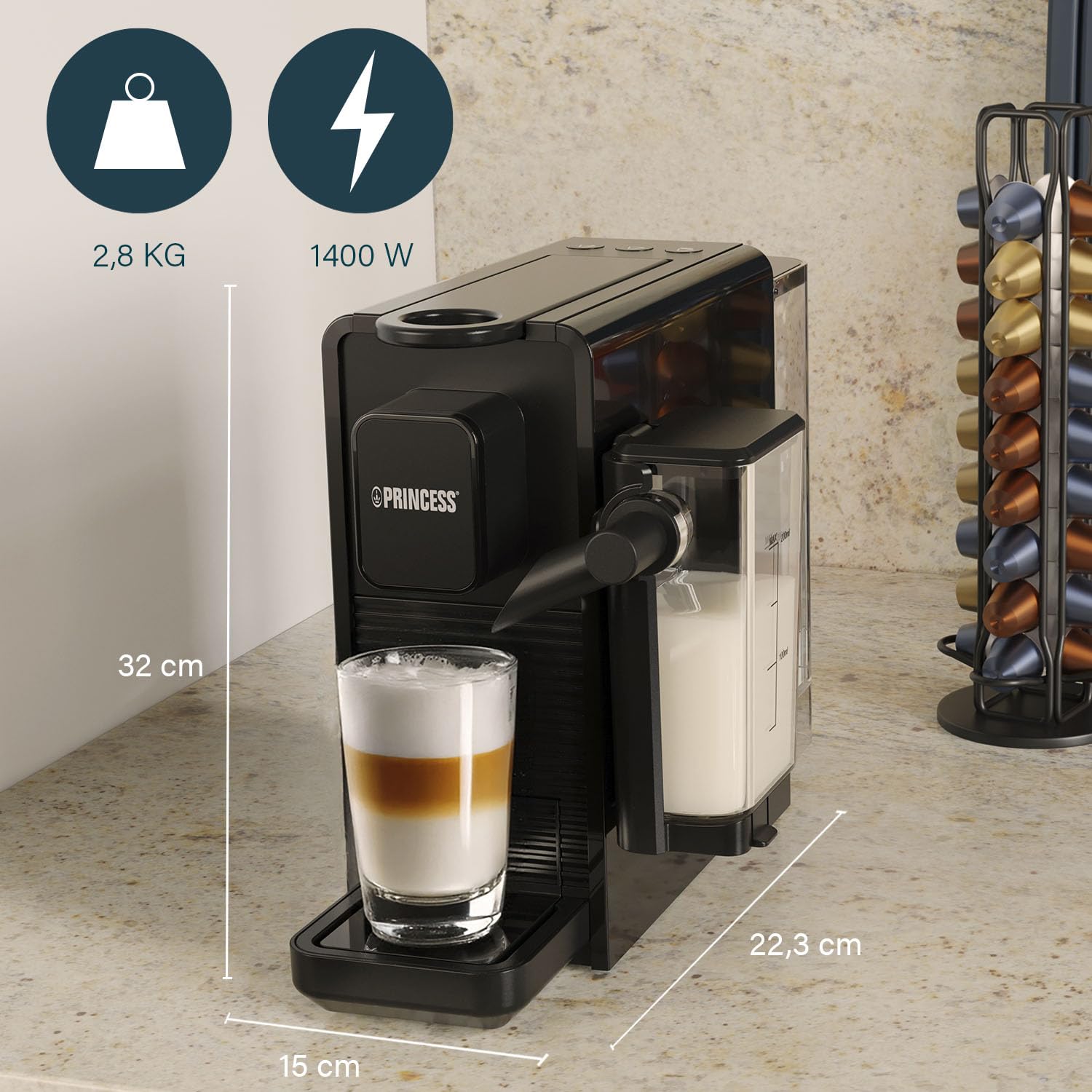 Machine à Café à Capsules and Latte Pro, Lait Automatique, 20 Bars